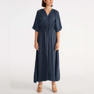 Staple the Label- Nala Cupro navy puffed sleeve maxi dress - size medium